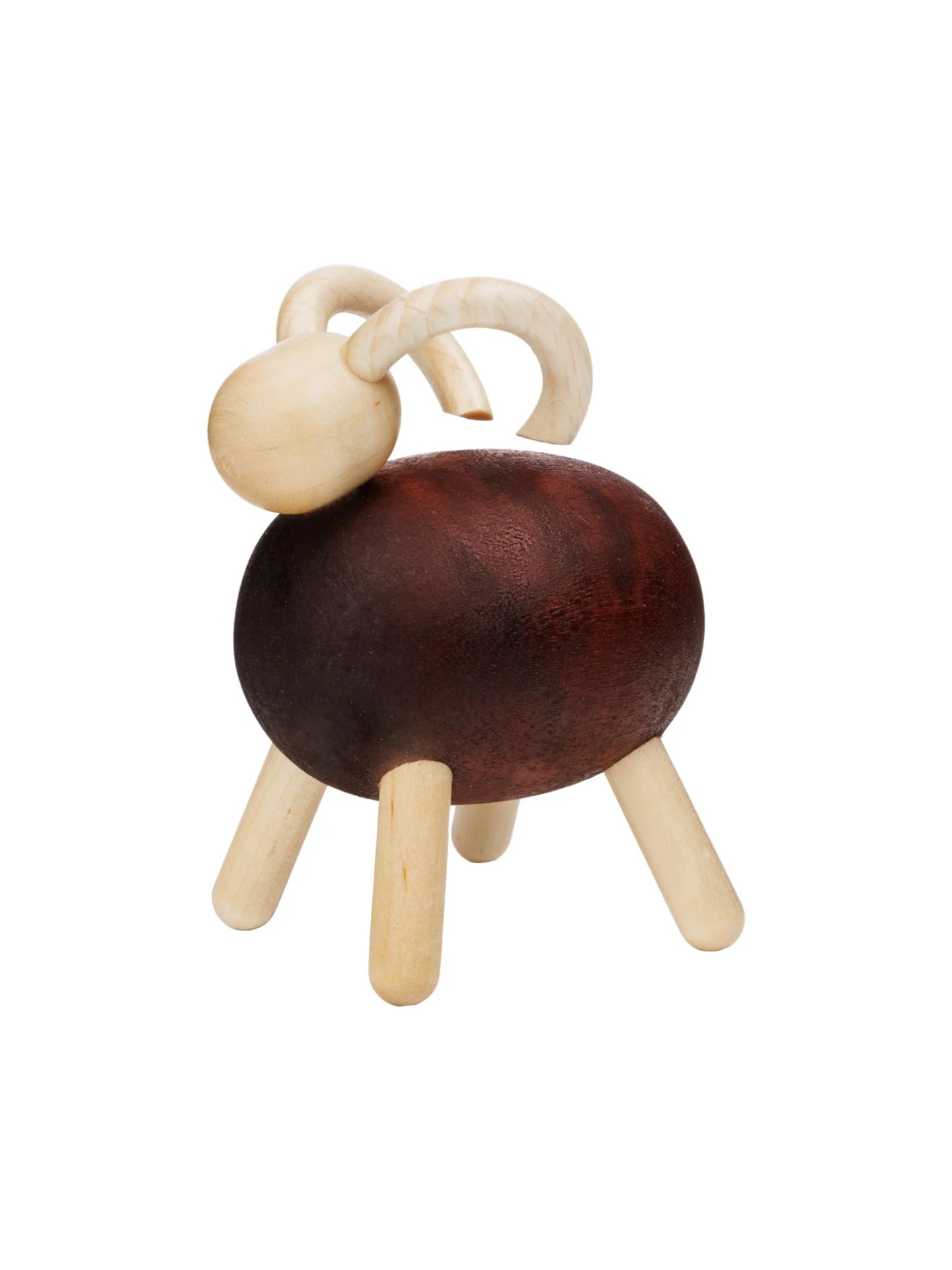 Vuohi-veistos, lakattu puu ja ruskea